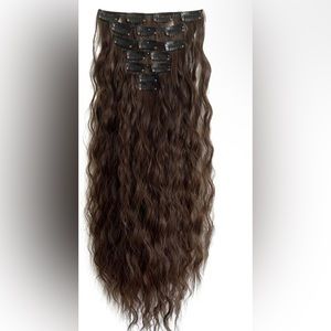 24” 7 pieces long and curly synthetic extension brown hair